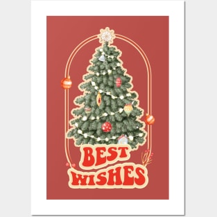 Best wishes Christmas Tree Retro Vintage Posters and Art